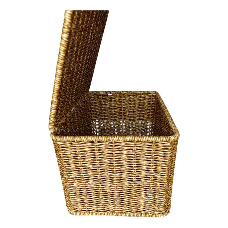 Canasto De Mimbre Con Tapa Tamaño De 22x32x19 Cm