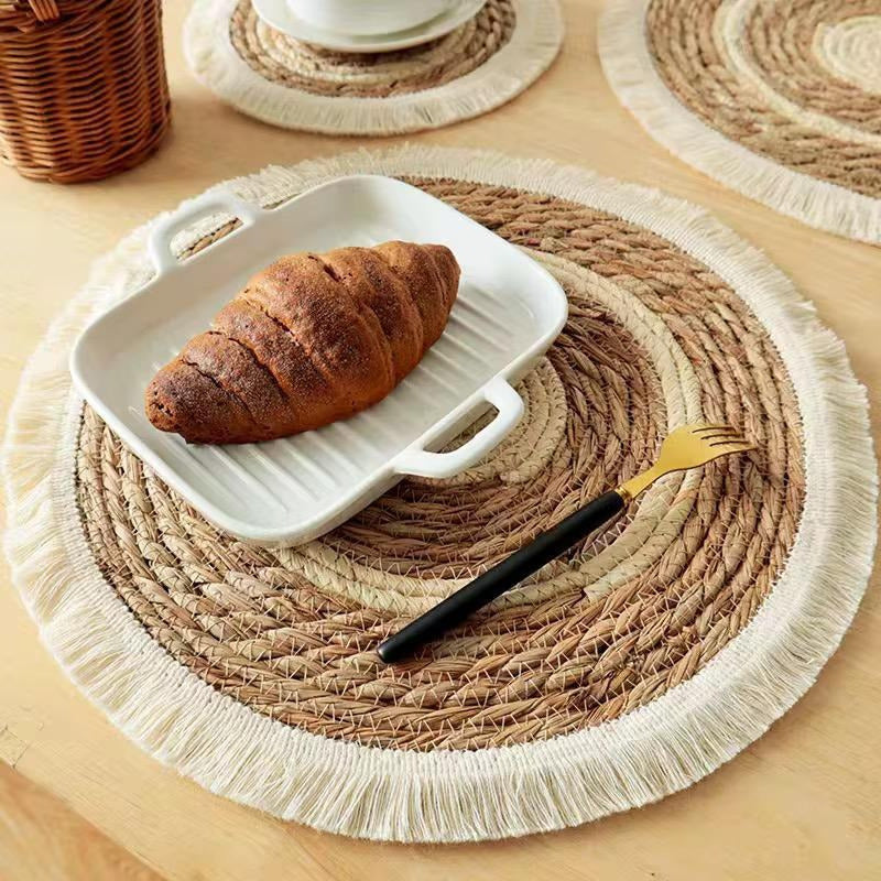 Mantel Individual De 35 Cm Redondo De Mimbre Con Flecos