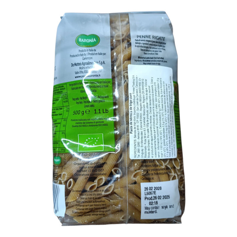 Fideos Baronia Integral Penne Rigate 500g
