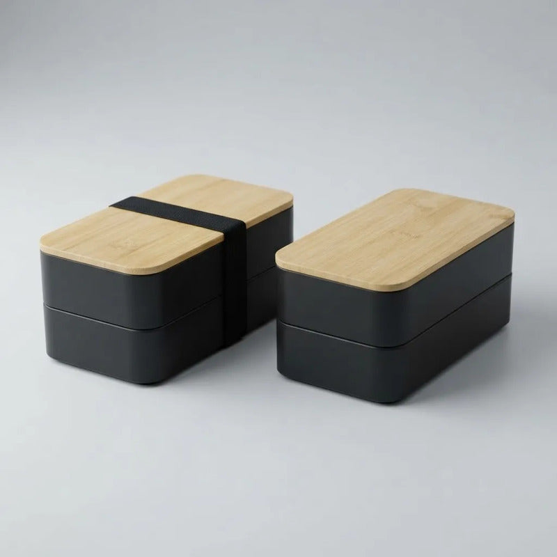Vianda Plástica Con Tapa Y Dos Divisiones 20x14x13 Cm Negro