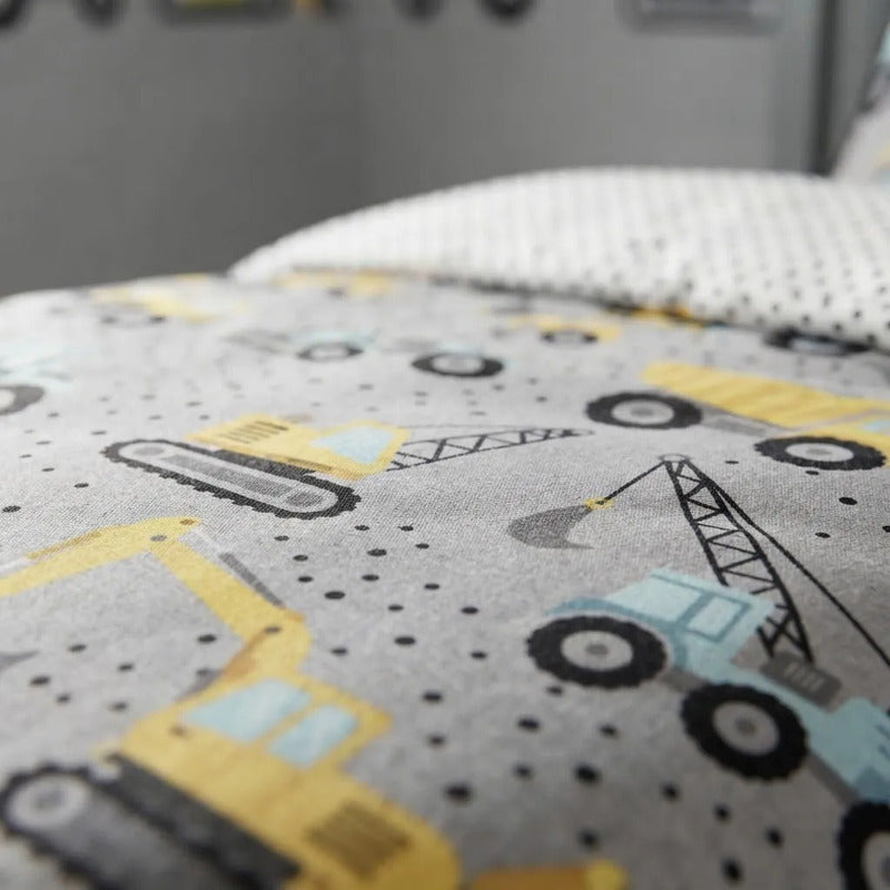Sabana Infantil 1 Plaza Varios Diseños 1,48 X 2,40 Mts Gris Maquinaria