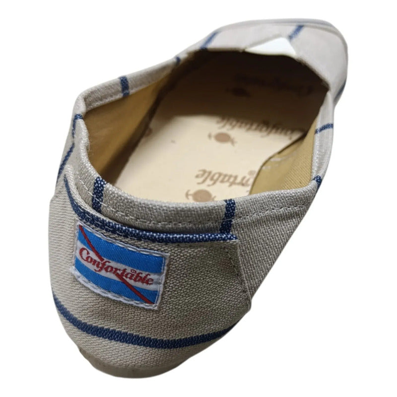Alpargatas Confortables Estampadas Beige Con Azul 40 Uy