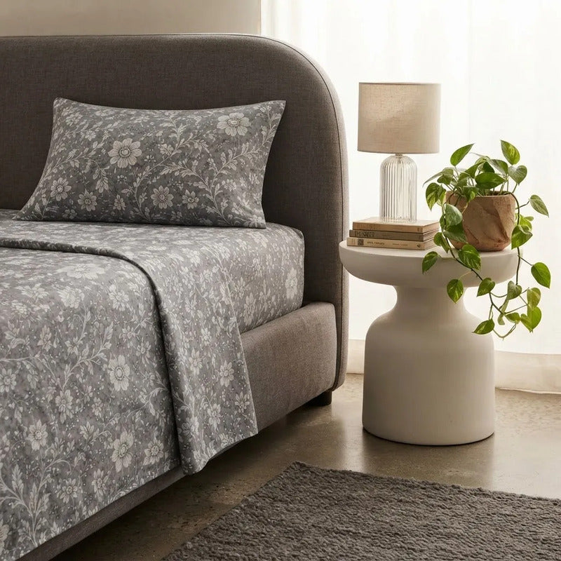 Sabana De 1 Plaza 148 X 240 Cm Con Funda Gris Diseño