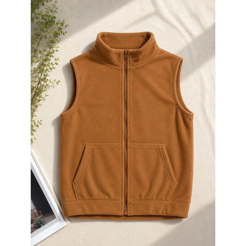 Chaleco Polar Unisex Del Talle S Al 3xl Negro, Marron Y Gris Marrón Liso S
