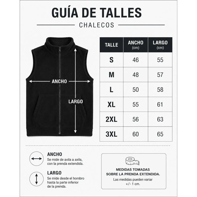 Chaleco Polar Unisex Del Talle S Al 3xl Negro, Marron Y Gris Negro Liso S