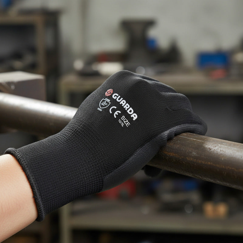 Guantes Seguridad Guarda De Poliéster Y Nitrilo Livianos Negro