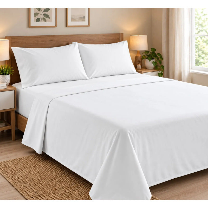 Sábanas 2 Plaza 198x240cm Ajustable 140x190x25cm Con 2 Funda Blanca Liso