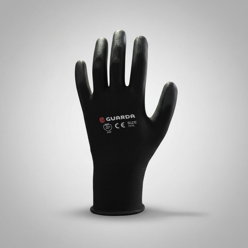 Guantes Seguridad Guarda De Poliéster Y Nitrilo Livianos Negro