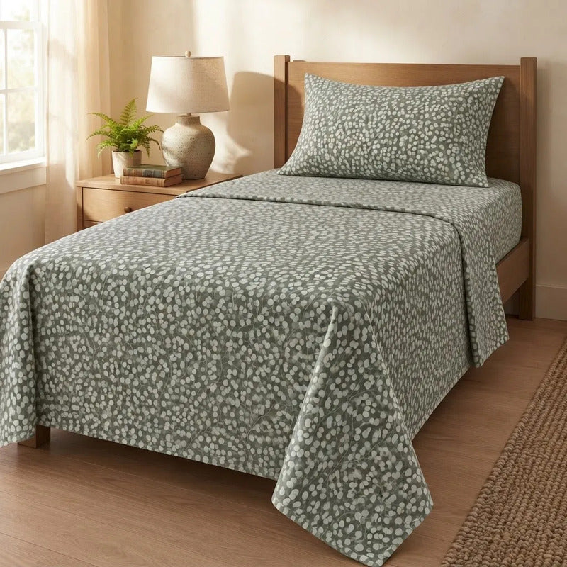 Sabana De 1 Plaza 148 X 240 Cm Con Funda Verde Musgo Diseño