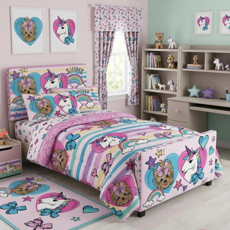 Sabana Infantil 1 Plaza Varios Diseños 1,48 X 2,40 Mts Rosa Unicornio