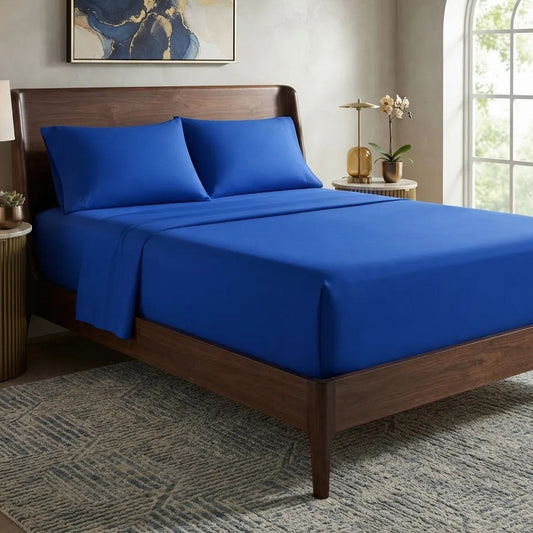 Sábanas 2 Plaza 198x240cm Ajustable 140x190x25cm Con 2 Funda Azul Liso