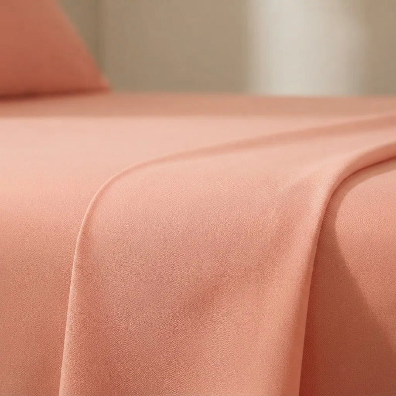 Sábanas 2 Plaza 198x240cm Ajustable 140x190x25cm Con 2 Funda Salmon Liso