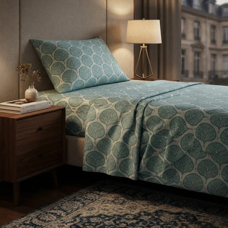Sabana De 1 Plaza 148 X 240 Cm Con Funda Verde Diseño