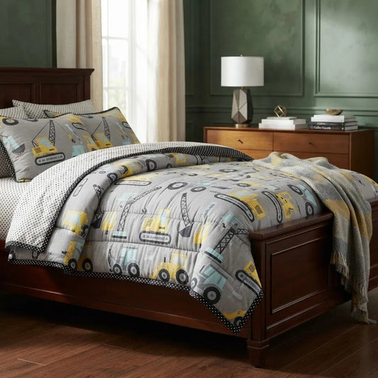 Sabana Infantil 1 Plaza Varios Diseños 1,48 X 2,40 Mts Gris Maquinaria