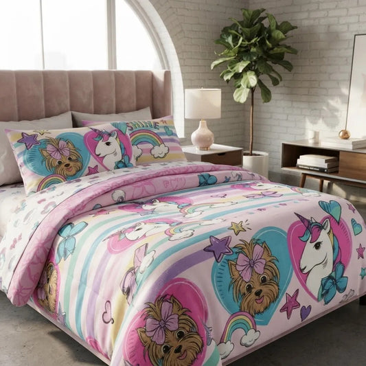 Sabana Infantil 1 Plaza Varios Diseños 1,48 X 2,40 Mts Rosa Unicornio