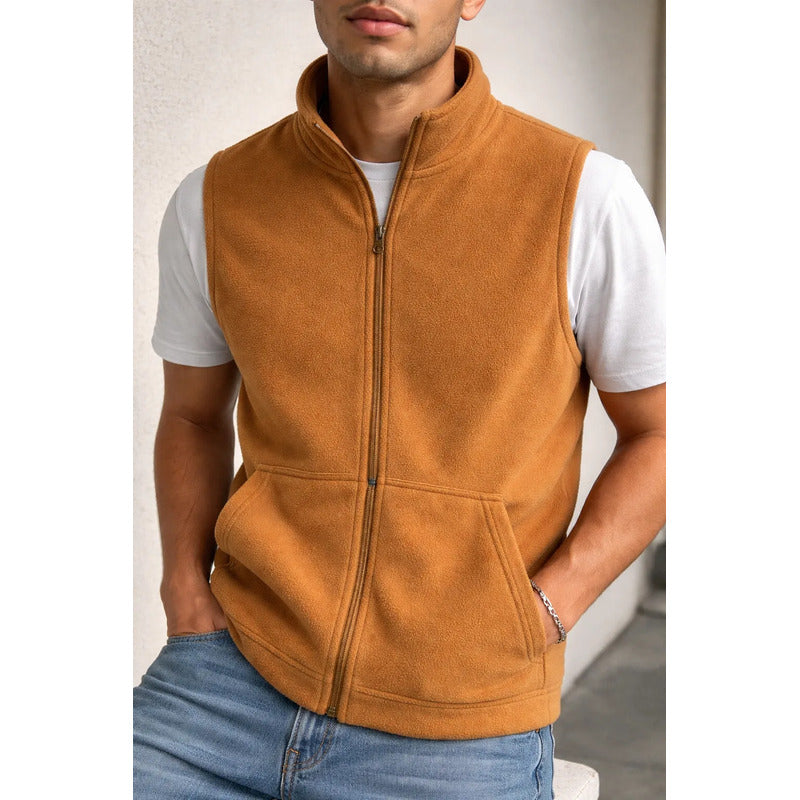 Chaleco Polar Unisex Del Talle S Al 3xl Negro, Marron Y Gris Marrón Liso S