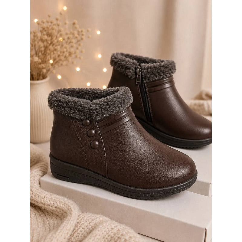 Botas De Invierno Simil Cuero Cuerina Con Corderito 36 Al 41 Marrón Lisas 38