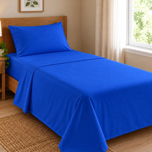 Sábanas 1 Plaza 148x240cm Ajustable 90x190x25 Cm Con Funda Azul Liso