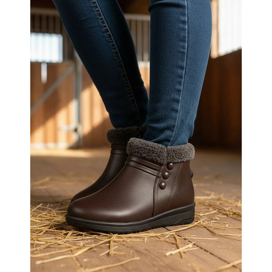 Botas De Invierno Simil Cuero Cuerina Con Corderito 36 Al 41 Marrón Lisas 38