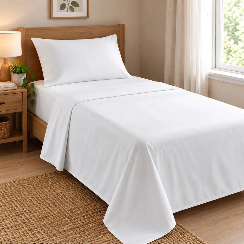 Sábanas 1 Plaza 148x240cm Ajustable 90x190x25 Cm Con Funda Blanca Liso