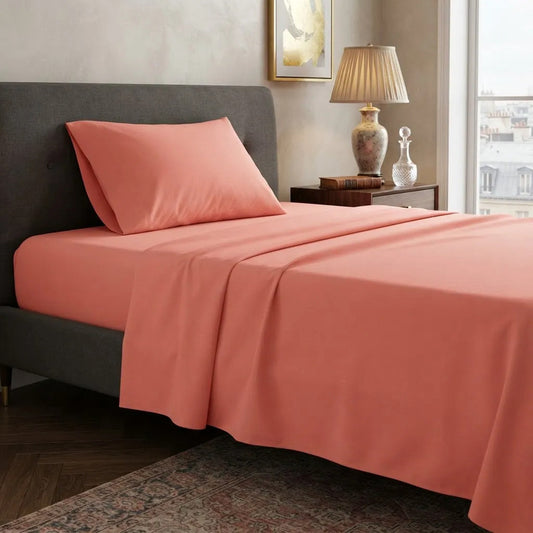 Sábanas 1 Plaza 148x240cm Ajustable 90x190x25 Cm Con Funda Salmón Liso