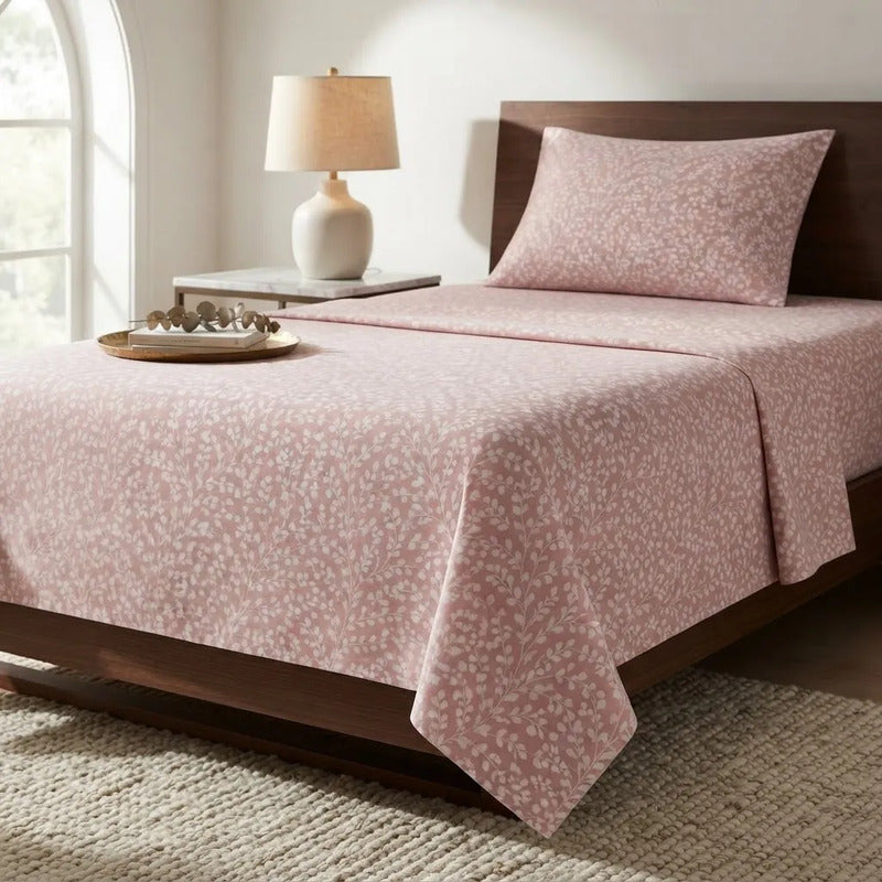 Sabana De 1 Plaza 148 X 240 Cm Con Funda Rosa Diseño