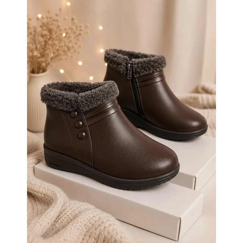 Botas De Invierno Simil Cuero Cuerina Con Corderito 36 Al 41 Marrón Lisas 37