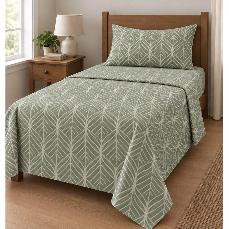 Sabana De 1 Plaza 148 X 240 Cm Con Funda Verde Claro Diseño