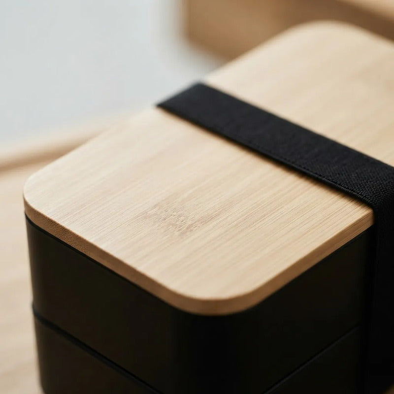 Vianda Plástica Con Tapa Y Dos Divisiones 20x14x13 Cm Negro
