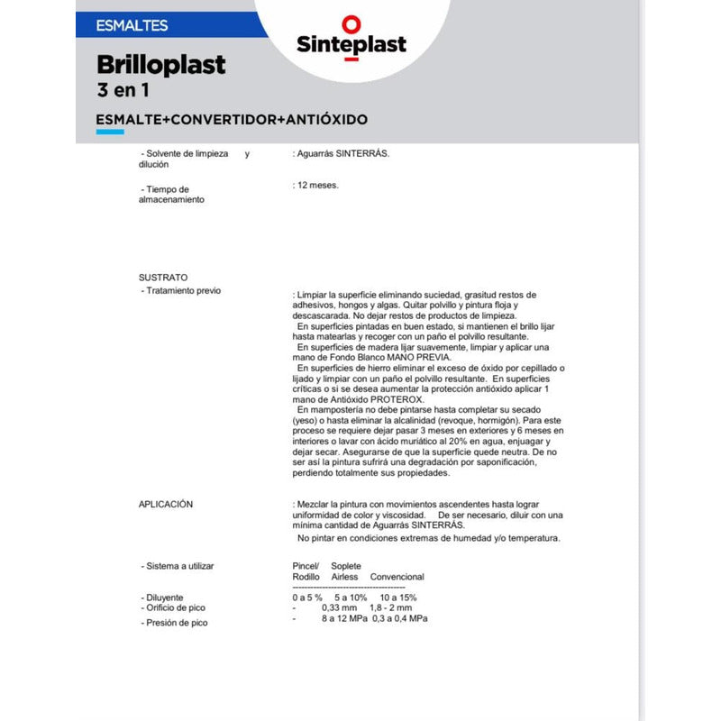 Pintura Sintetica Brilloplast 3 En 1 Secado Rápido 4 Litros
