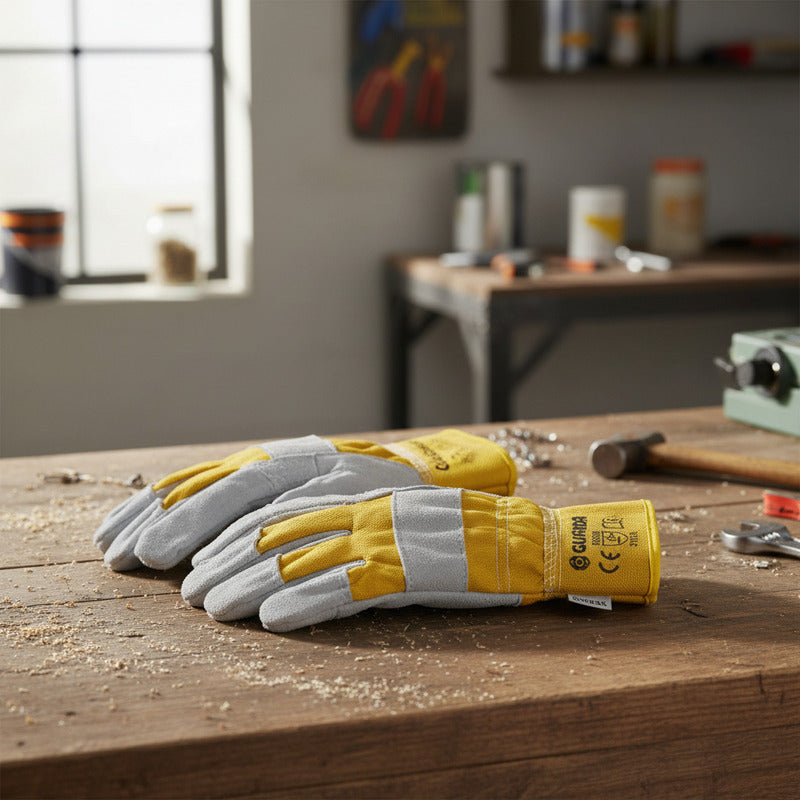 Guantes De Trabajo Guarda De Cuero Y Algodón Amarillo