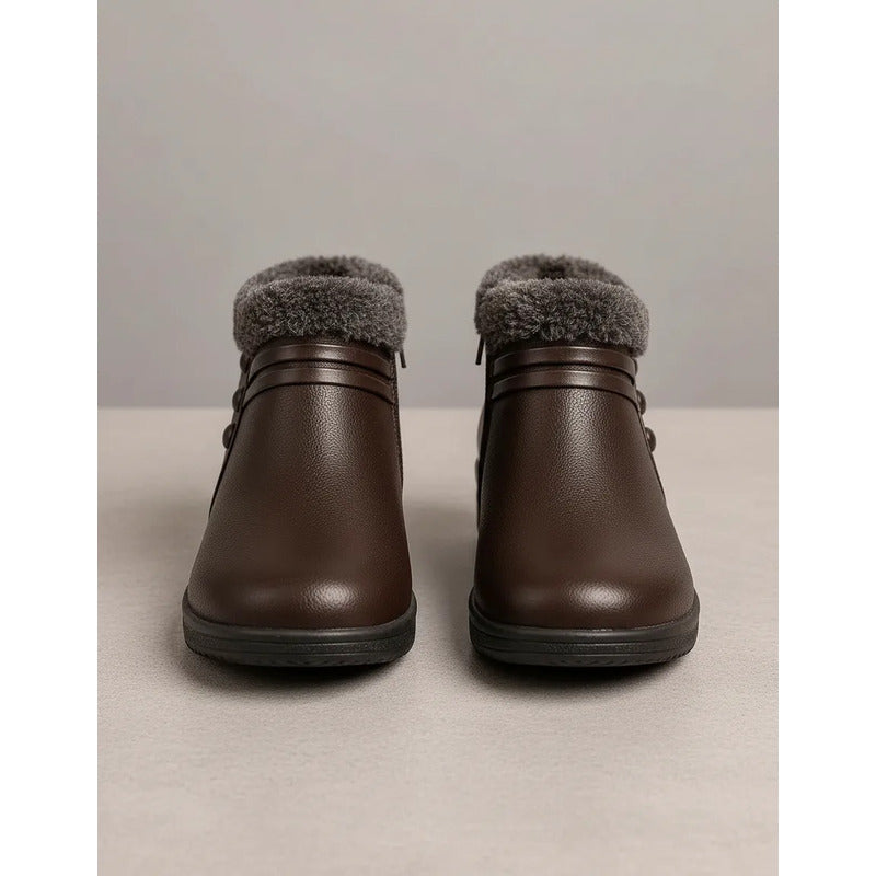 Botas De Invierno Simil Cuero Cuerina Con Corderito 36 Al 41 Marrón Lisas 39