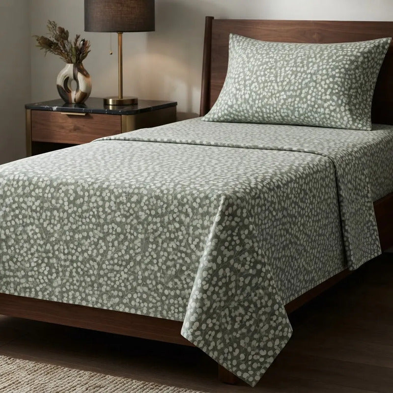 Sabana De 1 Plaza 148 X 240 Cm Con Funda Verde Musgo Diseño