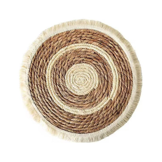 Mantel Individual De 35 Cm Redondo De Mimbre Con Flecos