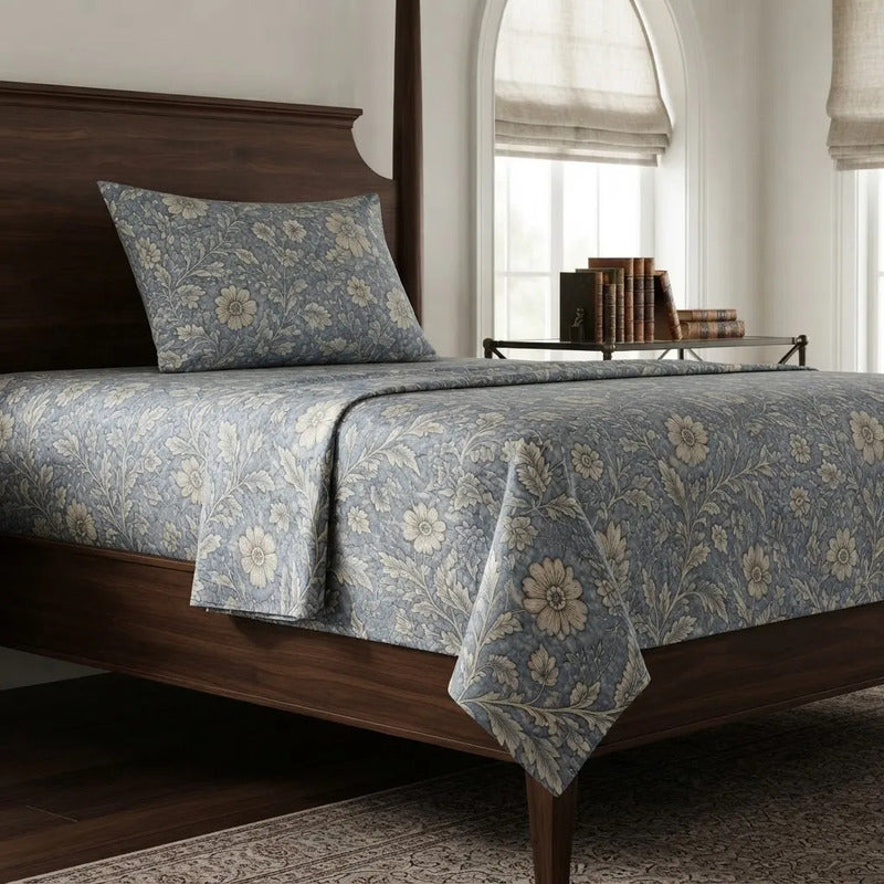 Sabana De 1 Plaza 148 X 240 Cm Con Funda Azul Acero Diseño