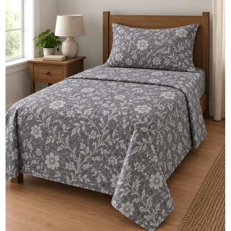 Sabana De 1 Plaza 148 X 240 Cm Con Funda Gris Diseño