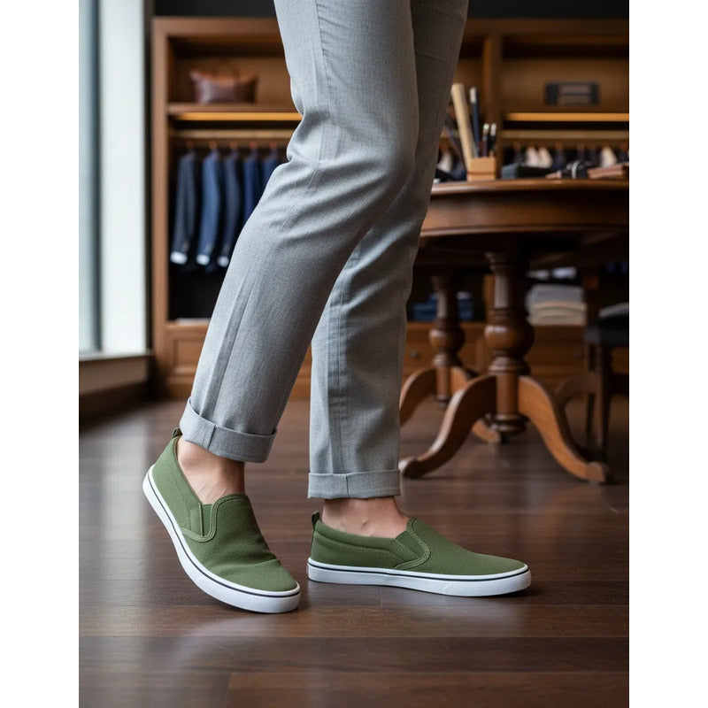 Calzado Sin Cordon Nautico Liviano Y Flexible Verde Lisa 44