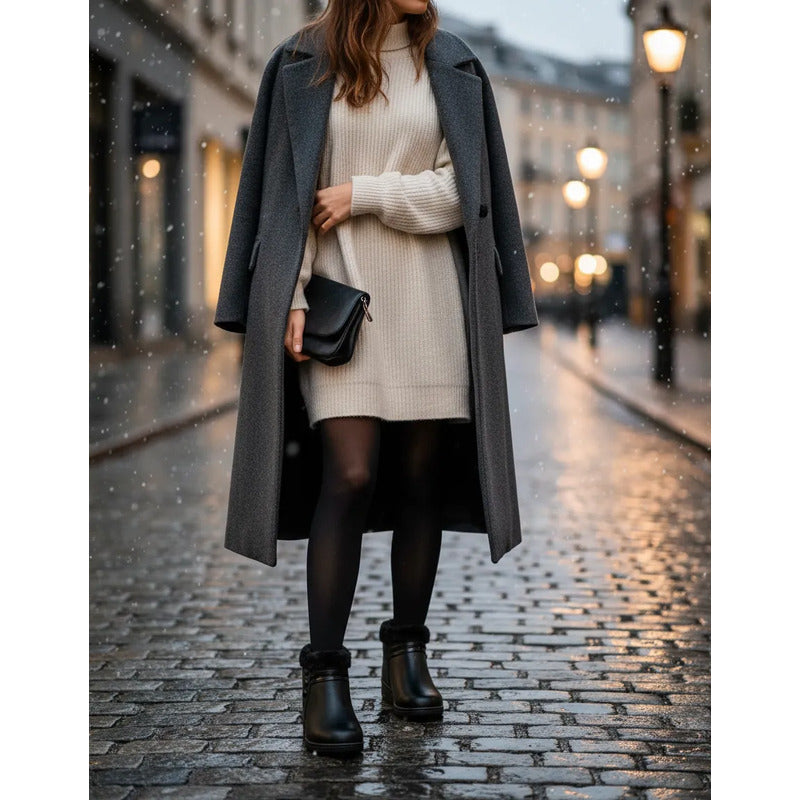 Botas De Invierno Simil Cuero Cuerina Con Corderito 36 Al 41 Negras Lisas 40
