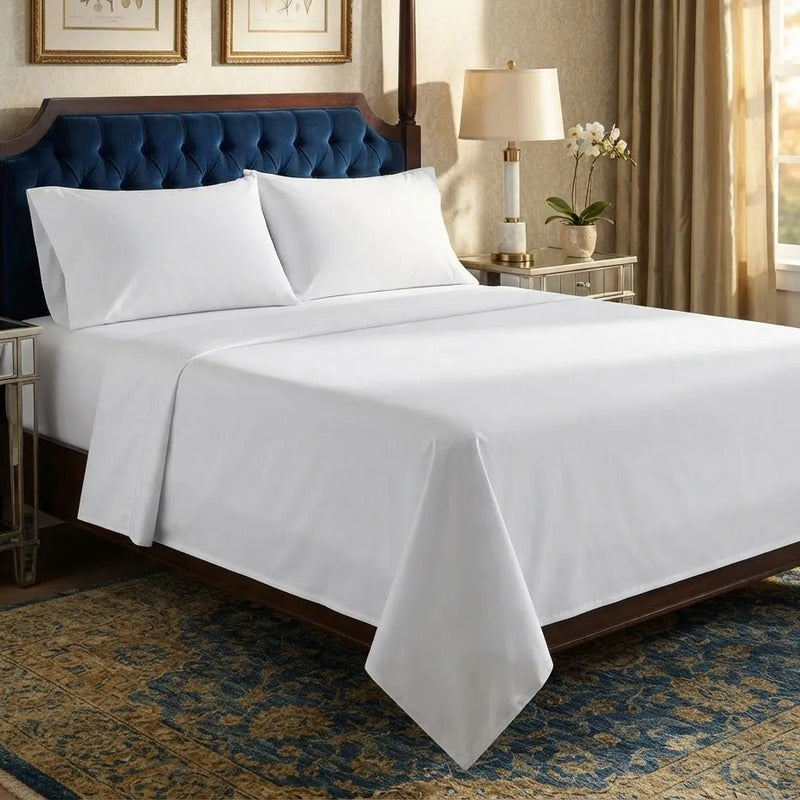 Sábanas 2 Plaza 198x240cm Ajustable 140x190x25cm Con 2 Funda Blanca Liso