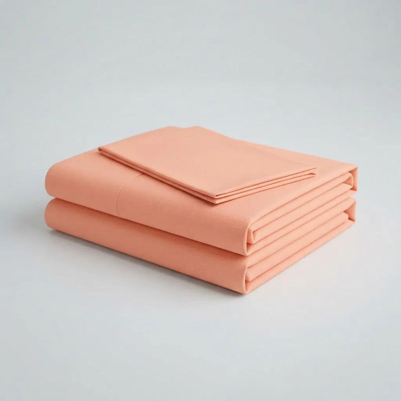 Sábanas 2 Plaza 198x240cm Ajustable 140x190x25cm Con 2 Funda Salmon Liso