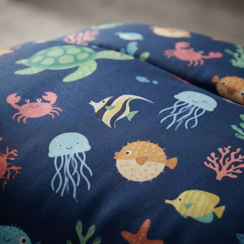 Sabana Infantil 1 Plaza Varios Diseños 1,48 X 2,40 Mts Azul Animales Marinos