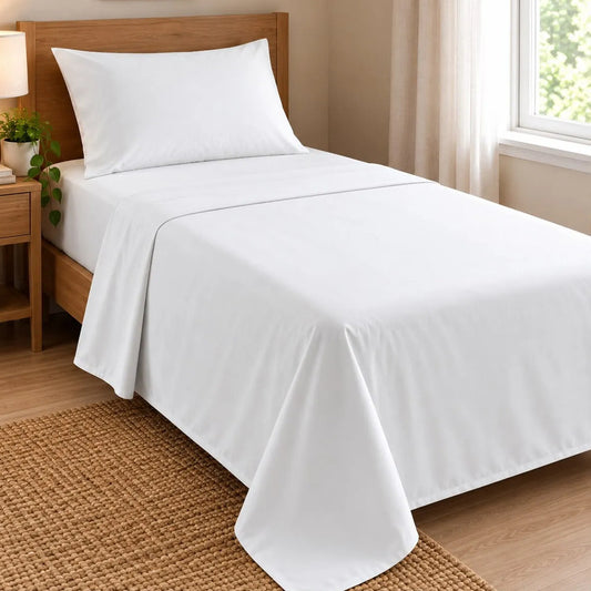 Sábanas 1 Plaza 148x240cm Ajustable 90x190x25 Cm Con Funda Blanca Liso