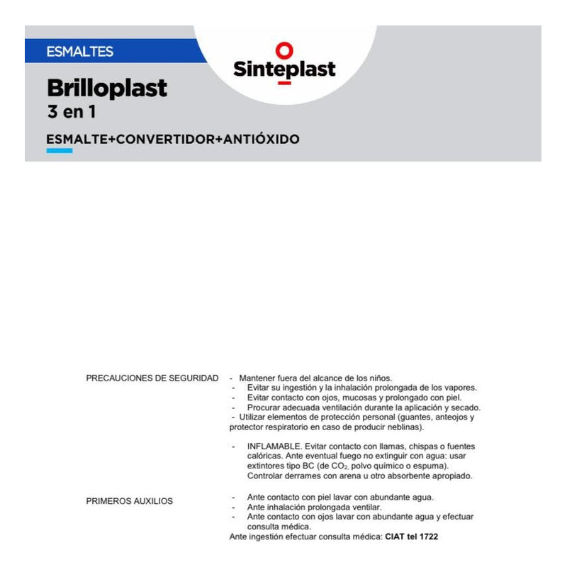 Pintura Sintetica Brilloplast 3 En 1 Secado Rápido 4 Litros