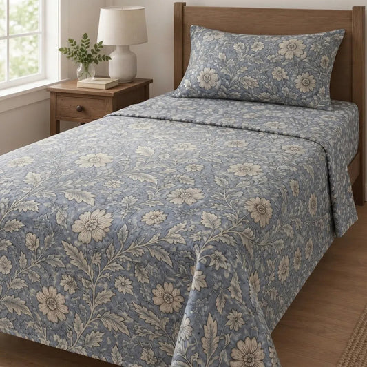 Sabana De 1 Plaza 148 X 240 Cm Con Funda Azul Acero Diseño