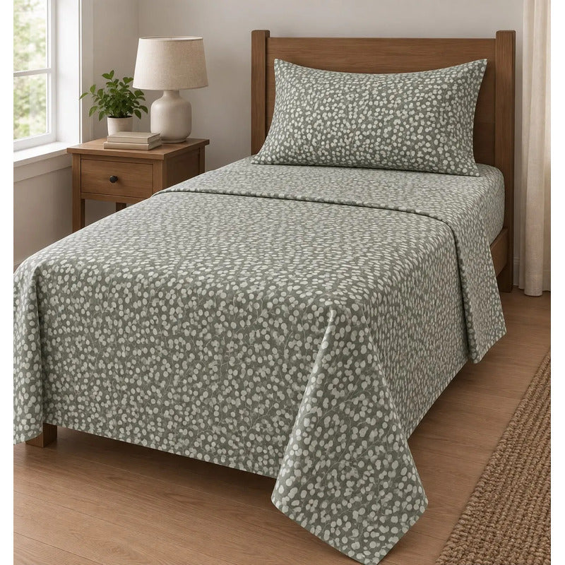 Sabana De 1 Plaza 148 X 240 Cm Con Funda Verde Musgo Diseño