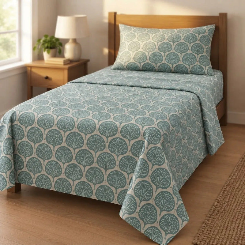 Sabana De 1 Plaza 148 X 240 Cm Con Funda Verde Diseño
