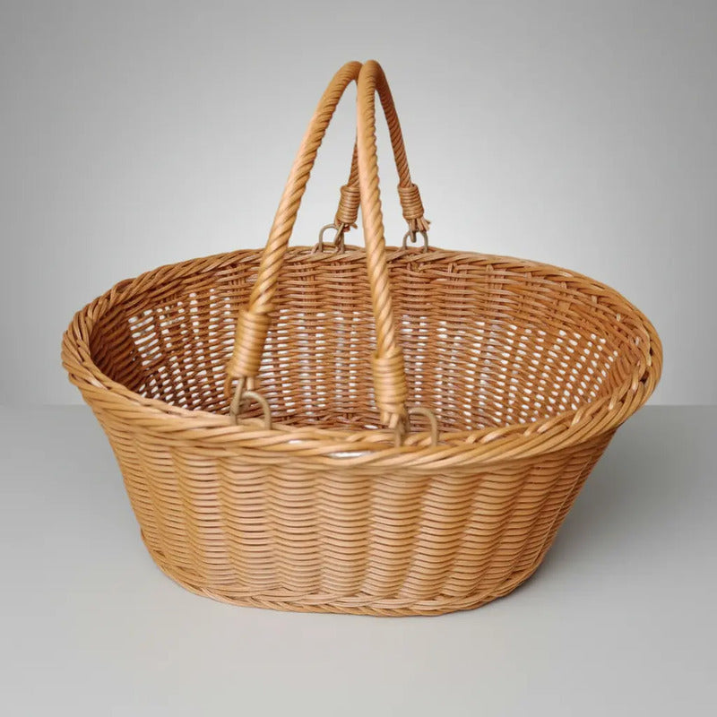 Canasto De Mimbre Picnic 40cm De Ancho 30cm De Largo 18cm Al Marrón