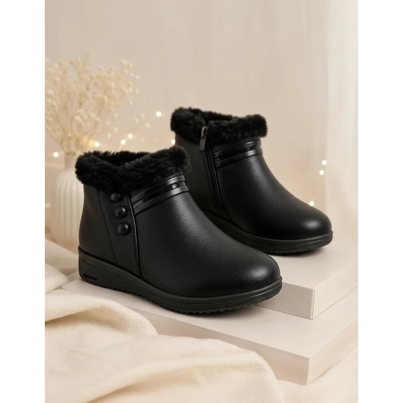 Botas De Invierno Simil Cuero Cuerina Con Corderito 36 Al 41 Negras Lisas 38
