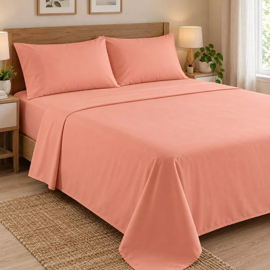 Sábanas 2 Plaza 198x240cm Ajustable 140x190x25cm Con 2 Funda Salmon Liso
