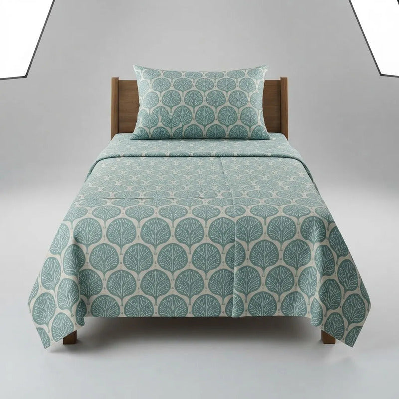 Sabana De 1 Plaza 148 X 240 Cm Con Funda Verde Diseño